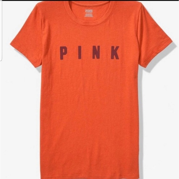 PINK by Victoria's Secret Perfect Crew Tee Large Burnt Orange NEW - Picture 2 of 5